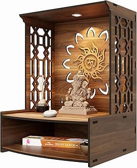 Rellon Industries Wooden Mandir for Home Pooja - Beautiful Temple Stand for Office with LED Spot Light (A1)