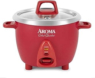 Aroma Housewares Select Stainless Rice Cooker & Warmer with Uncoated Inner Pot, 6-Cup(cooked)/ 1.2Qt, ARC-753SGR, Red