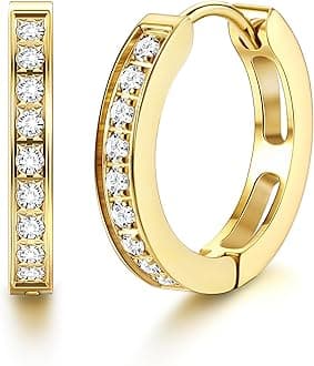 316L Stainless Steel Hoop Earrings for Men Women Hypoallergenic Cubic Zirconia Silver/Black/Gold Hoop Huggie Cartilage Earrings for Women Men Hoops 13 mm 20 mm