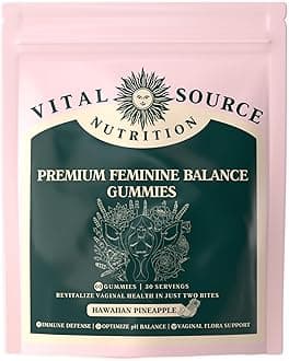 Vital Source Nutrition - Premium Feminine Balance Gummies - for Women’s Health & Wellness - Immune Support - Vegan, Gluten-Free - Hawaiian Pineapple - 60 Gummies - 30 Servings