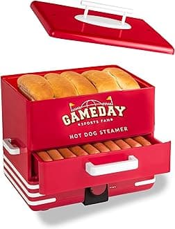Nostalgia Game Day Hot Dog Streamer and Bun Wamer, Fits 20 Dogs and 8 Buns, Steams Pot Stickers, Veggies, Potatos, and Other Appetizers or Toppings