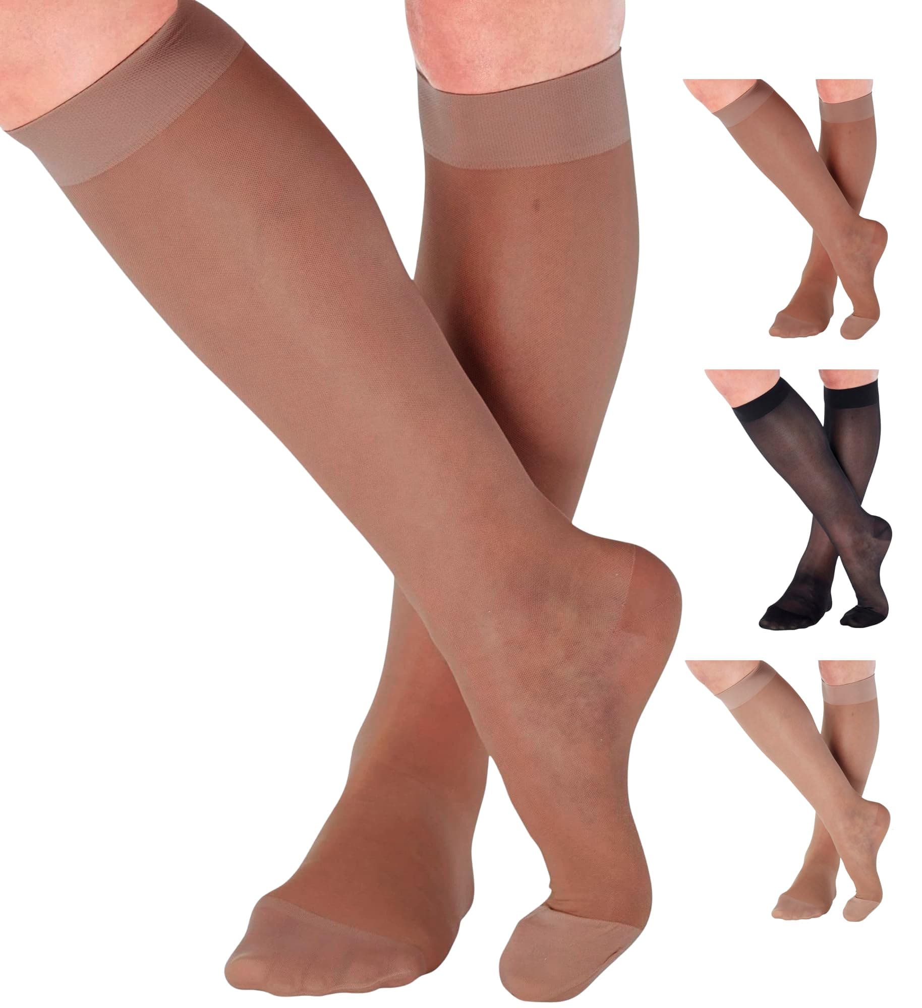 ABSOLUTE SUPPORT - Compression Socks for Women Circulation 20-30mmHg - Womens Sheer Compression Stockings for Swelling, Lymphedema, DVT, Post Surgery Recovery - Beige, Large - A205BE3