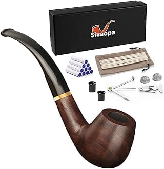 Ebony Tobacco Pipe Gift Set – Handmade Curved Wooden Pipe with Accessories & Cleaning Tools – Vintage Gentleman’s Pipe for Collectors, Display & Gift