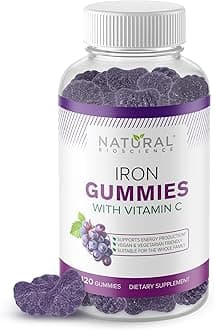 Iron Gummies with Vitamin C - Iron Deficiency Anemia Supplement for Adults & Kids, Chewable, Red Blood Cell Support, Energy, Immune Function, Brain Health, Max Absorption, 120 Vegan Gummies