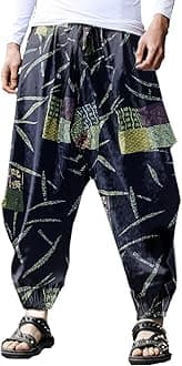 ONTTNO Men's Harem Pants Loose Stretchy Waist Casual Hippie Trousers