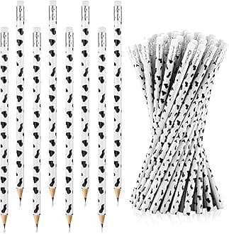 Leinuosen 48 Pcs Cow Print Pencils Cow Party Supplies for Office School Animal Lover Farm Christian Charity Donation Decorative Kawaii Wood Pencils with Eraser Gift for Students Classroom School