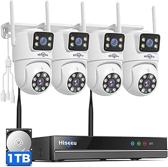 Hiseeu Wireless Security Cameras Outdoor, 5G & 2.4G WiFi Pro, Wireless Home Security Camera System, Dual Lens, 360° Pan & Tilt, Auto Tracking, Color Night Vision, 1TB HDD No Subscription, Need Plug In
