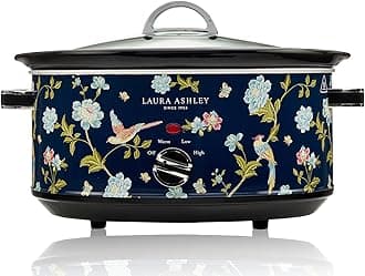 Laura Ashley Slow Cooker 6.8 Quart - Large Slow Cooker 6.8 qt for 8 to 10 People - Energy Efficient Slow Cookers with 3 Heat Settings - Dishwasher Safe Removeable Ceramic Crock & Tempered Glass Lid
