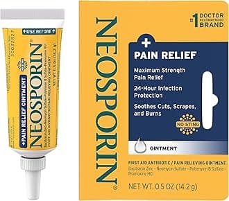 Neosporin + Maximum-Strength Pain Relief Dual Action Ointment, First Aid Topical Antibiotic & Analgesic Ointment for 24-Hour Infection Protection with Bacitracin Zinc & Pramoxine HCl,.5 oz