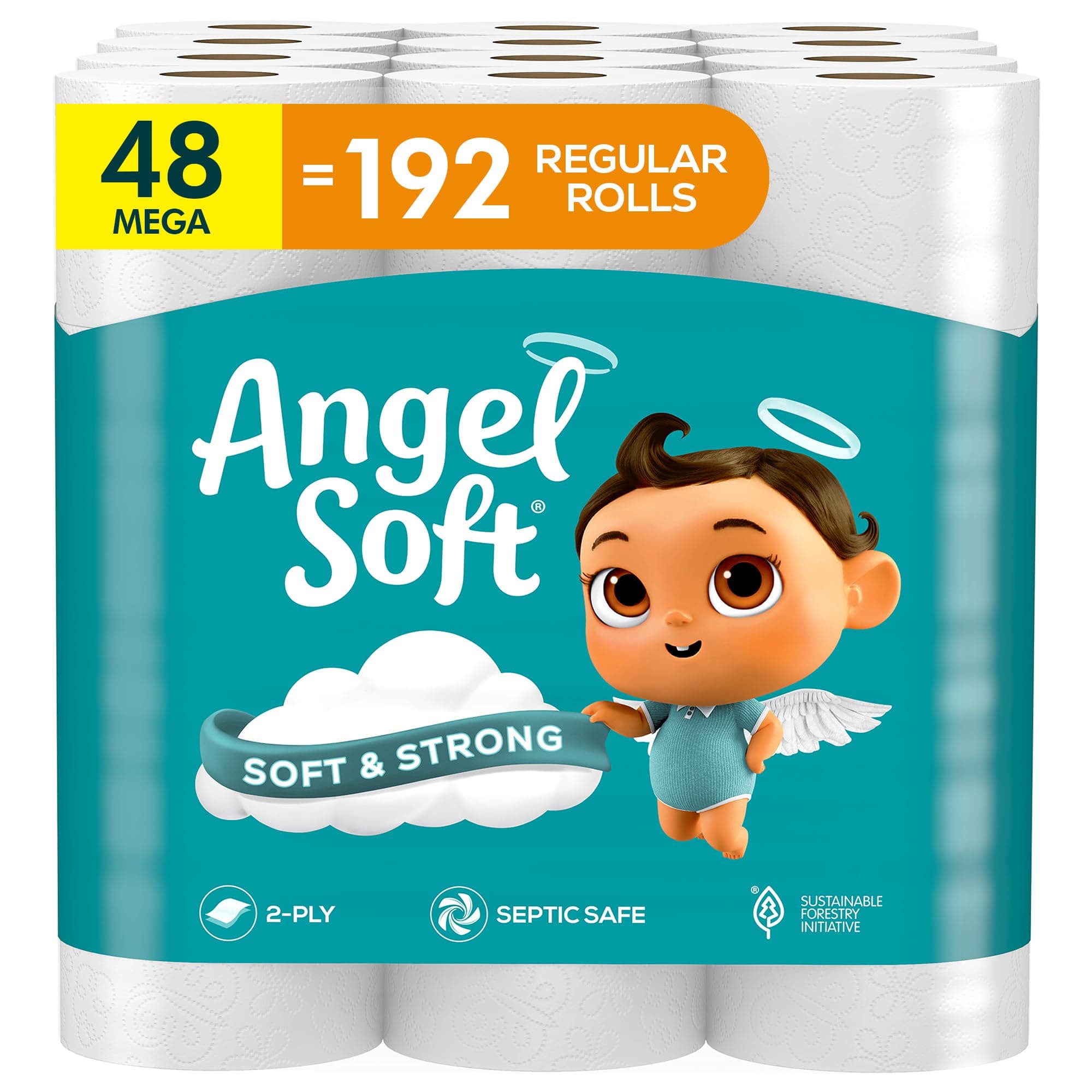 Toilet Paper, 48 Mega Rolls = 192 Regular Rolls, Soft and Strong Toilet Tissue