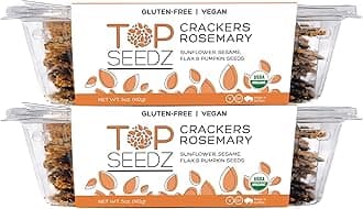 Top Seedz Certified Organic Gluten Free Rosemary Seed Crackers | 2-Pack | 5 Ounces | Healthy Vegan Crackers with Plant Based Protein | Made of Sunflower, Flax, Sesame and Pumpkin Seed