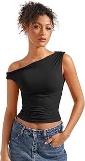 Women Off Shoulder Tops Sleeveless Shirts Y2K Going Out Crop Tank Top