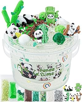 10 FL OZ Panda Clear Slime Bucket, Big Kit With Clay, Party Favors for Kids, Glimmer Crunchy Slime Includes 9 Packs of Add-ins, Super Soft and Non-Sticky