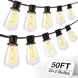 addlon50FT LED Outdoor String Lights Waterproof Patio Lights with 27 Shatterproof ST38 Replaceable Bulbs(2 Spare), Dimmable Outside Hanging Light Connectable for Porch, Backyard, 2200K Warm YellowGlobal Recycled StandardGlobal Recycled StandardGlobal Recycled Standard