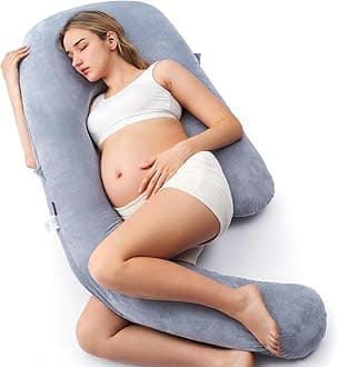 Momcozy Pregnancy Pillow for Sleeping, Dreamlign U Pro Maternity Pillow with Adjustable Leg Pillow, Removable Cover - Support for Back, Hip, Belly, Legs for Pregnant Women, 50-72 Inch Full Body Pillow