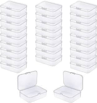LJY 28 Pieces Rectangular Empty Mini Clear Plastic Organizer Storage Box Containers with Hinged Lids (3.3 x 2.2 x 1 inch, Transparent)