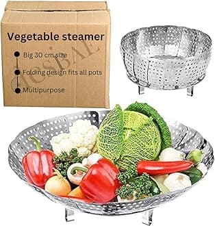 Stainless steel Big 30cm Folding Vegetable Steamer Basket Collapsible Steamer basket for vegetable Cooking, fish and baby food steamer, Big and Expandable Fit Various Size Pot (5' to 12')