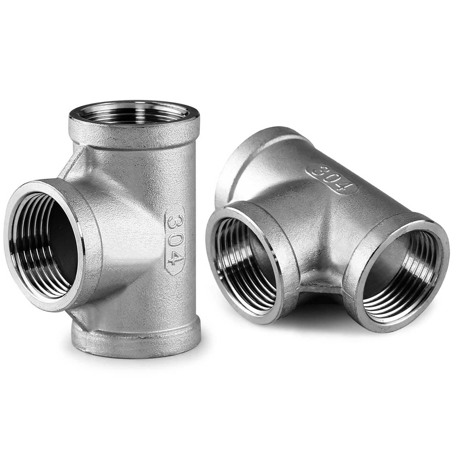 1/2" Tee Female NPT T Shaped 3 Way Cast Pipe Fitting - Stainless Steel 304 (Pack of 2)