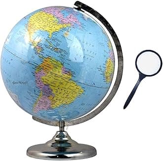 GeoKraftGeoKraft 12 Inch Educational Laminated Globe with Steel Finish Arc and Base with Magnifying Glass/ World Globe /Home Decor / Office Decor / Gift Item / Birthday Gift