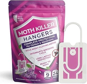 9-Pack Clothes Moth Killer Hangers for Wardrobes: Clothes Moth Killer | Contains Transfluthrin | Moth Protection for Wardrobes and Drawers | Up to 3 Months Protection per Hanger | Lavender-Scented