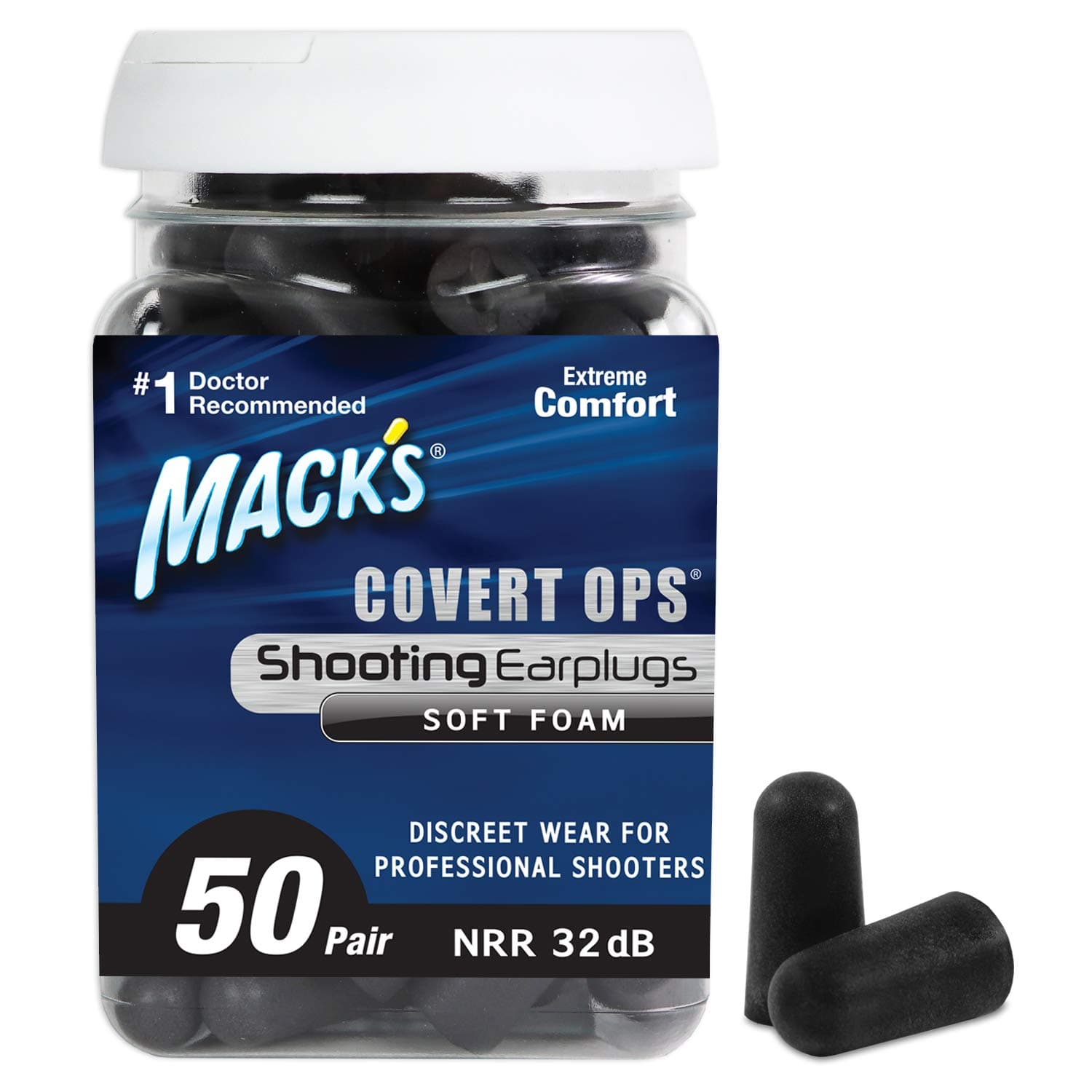 Covert Ops Soft Foam Shooting Ear Plugs, 50 Pair - 32 dB High NRR, 37dB SNR - Comfortable Earplugs for Hunting, Tactical, Target, Skeet and Trap Shooting