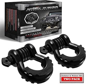 AUTMATCH D Ring Shackle 3/4" Shackles (2 Pack) 41,887Ibs Break Strength with 7/8" Screw Pin and Shackle Isolator Washers Kit for Tow Strap Winch Off Road Vehicle Recovery Black