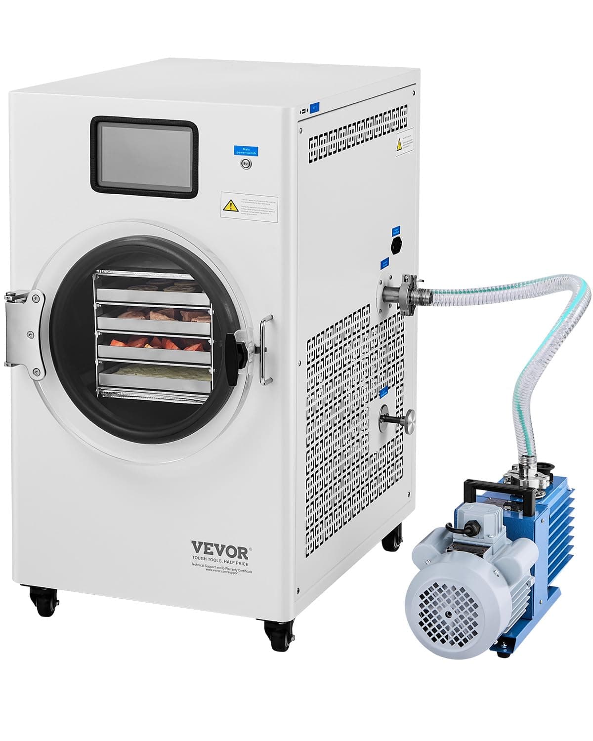 VEVOR Vacuum Freeze Dryer Machine, 8.8-13.2 LBS/Batch Food Freeze Drying Machine with 4-Layer Trays, Vacuum Pump, Adjustable Timer and Temperature Control, for Fruits Vegetables Meat, White