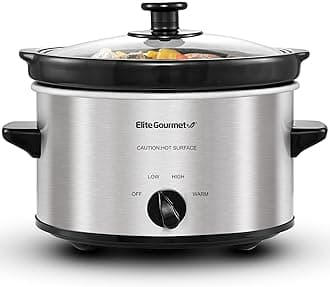 Elite Gourmet MST-275XS Electric Oval Slow Cooker, Adjustable Temp, Entrees, Sauces, Stews & Dips, Dishwasher Safe Glass Lid & Crock (2 Quart, Stainless Steel)