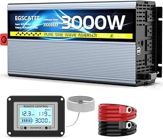 12V 3000W Pure Sine Wave Inverter 12V DC to 110V/120V AC Converter with 4AC Outlets, 5V/3.4A USB, Remote Control with on-Screen Display, Off-Grid Solar Power Inverter for Truck, Home, Vehicles, RVCarbonfree Certified