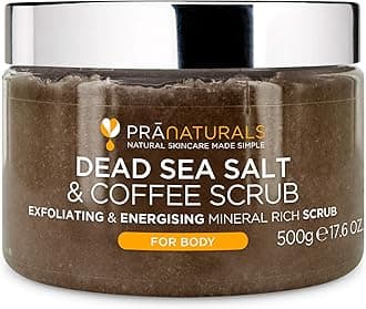 PraNaturals Dead Sea Salt & Coffee Body Scrub 500g - Natural formula, Exfoliating, Nourishing & Hydrating, Made with Arabica coffee powder, No parabens, Vegan & Cruelty Free