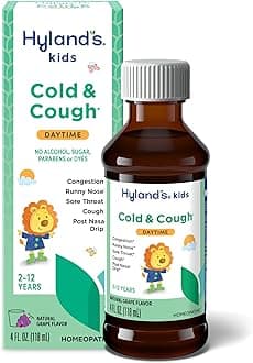 Hyland's Kids Cold and Cough, Daytime Grape Flavor Cough Syrup Medicine for Kids Ages 2 and up, Decongestant, Sore Throat Relief, Natural Treatment for Common Cold Symptoms, 4 Fl Oz