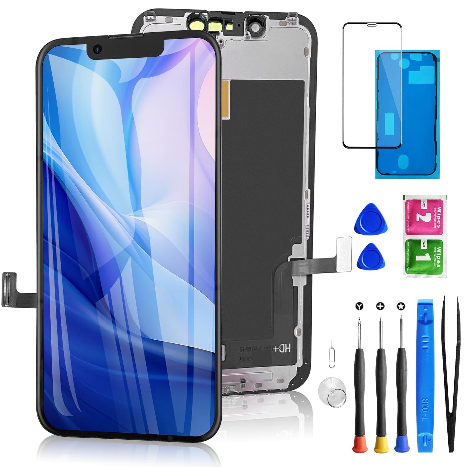for iPhone 13 Mini Screen Replacement 5.4 Inch, 3D Touch LCD Display for A2481, A2626, A2628, A2629, A2630, with Repair Tools Kit+ Waterproof Frame Adhesive Sticker+Screen Tempered Protector