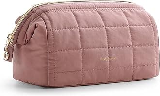 Makeup Bag Travel Toiletry Bag, Puffy Padded Make Up Bags for Women Makeup Organizer Case, Wide-open Pouch Purse Travel Essentials Toiletries Accessories Brushes, Dark Pink