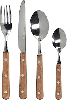 Mikasa Drift Wooden Handle Cutlery Set, Wood and Stainless Steel, Outdoor Cutlery, Dishwasher Safe, 16pc Set for 4, Silver, 20 x 25 x 5 cm