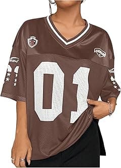 SOLY HUXJersey Shirts for Women Y2k Oversized Graphic Tees Half Sleeve V Neck Soccer Tops