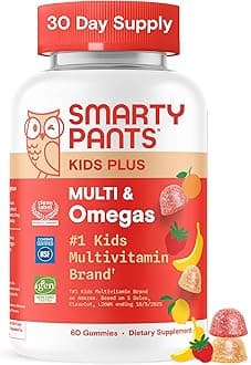 - SmartyPants Kids Multivitamin Gummies with Omega 3 DHA/EPA, Vitamins D3, C, B12, B6, A, K, and Zinc, Gluten Free, Clean Label, Three Fruit Flavors, 60 Gummies (30 Day Supply)