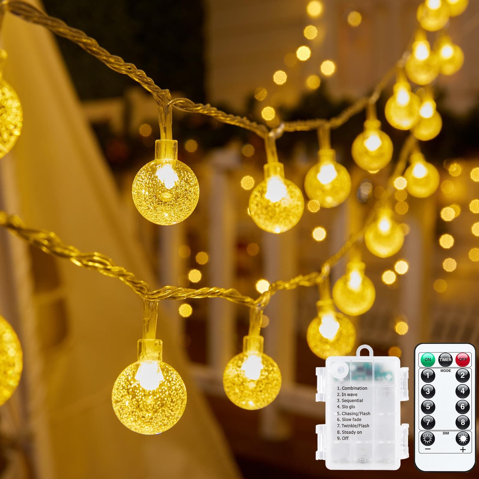Minetom Crystal Globe String Lights Battery Operated - 17 ft 30 LED Globe Fairy Lights with Remote and 8 Modes, Waterproof for Bedroom Tent Loft Camping Porch Patio Party Wedding Decor, Warm White