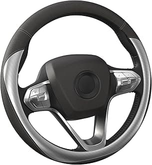 HOTOR Car Steering Wheel Cover - Universal Car Accessory for Diverse Cars, Durable Leather Cover with Anti-Slip Lining, for Steering Wheel with a Diameter of 14.5"-15", Carbon Gray