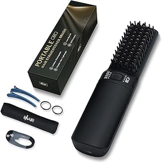 Hot Hair Straightener Brush,Portable Mini Hair Straightener USB Rechargeable 6400MAH,2 in 1 Hair Straightener Comb with Anti-Scald Feature for Women & Men (Black)