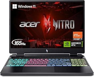 acerNitro 16 Gaming Laptop | AMD Ryzen 7 7840HS OctaCore CPU | NVIDIA GeForce RTX 4060 Laptop GPU | 16" WUXGA 165Hz IPS Display | 16GB DDR5 | 512GB Gen 4 SSD | WiFi 6E | RGB Backlit KB | AN16-41-R1WE