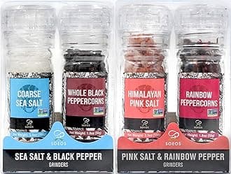 Soeos Spice Seasoning Set of 4, 10.6 oz(300.5g), with Integrated Grinders, Salt and Pepper Grinder Set, Spicy Garlic, Garlic & Herbs, BBQ Seasoning Gift Set, Seasonings Gift Set