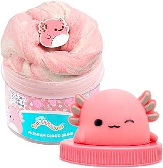 Original Squishmallows Archie The Axolotl Premium Cloud Slime, Cotton Candy-Scented, 8 oz., Storage Container with Figurine Topper, Rubber Charm, Goodie Bags Stuffers, Kids Party Favors, Sensory Toys