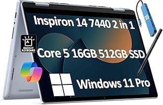 Dell Inspiron 14 7440 2-in-1 Laptop (14" FHD+ Touchscreen, Intel Core 5 120U (> i7-1355U), 16GB DDR5, 512GB SSD) for Creator, Designer, IST Hub & Pen, 10-Hr Long Battery Life, Win 11 Pro w/AI Copilot