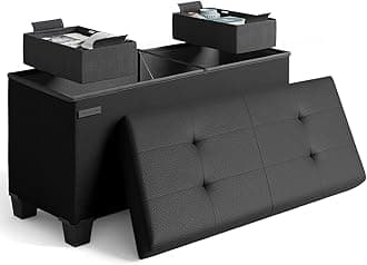 Storage Ottoman Bench with Bins, 30-in Storage Bench for Bedroom End of Bed, Folding Foot Rest Ottoman for Living Room Max 660lbs, Faux Leather Ottomans, Black