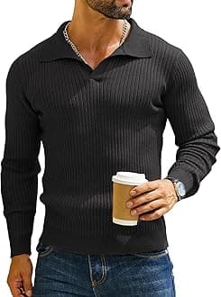 DENIMHOLIC Men's Cotton Full Sleeve Collar Polo Sweater for Men, Rib Knitted Sweaters for Men Winter Sweater for Man