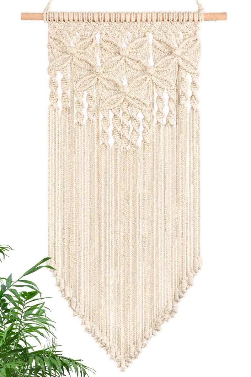 Macrame Wall Hanging - Handmade Woven Nordic Home Decor White Macrame Tapestry Bohemian House Living Room Bedroom Gallery Wall Art Décor, 16Wx28L