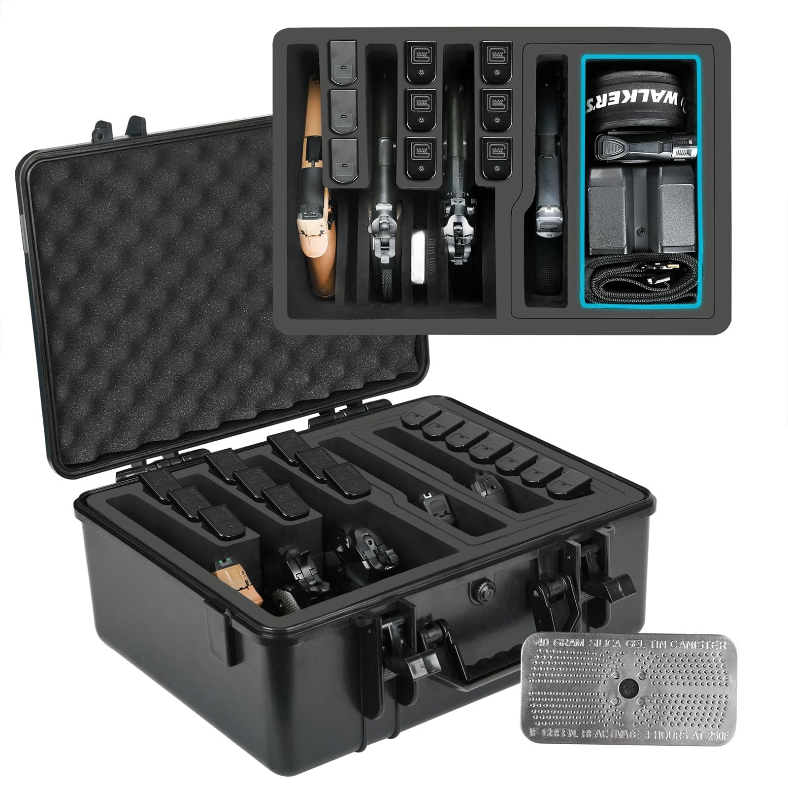 TSA Approved Gun Case for Pistol - Holds Multiple Handguns Case | Air Travel Hard Shell Pistol Case | Pre-cut Heavy Duty Waterproof Gun Case with Silica Gel Canister