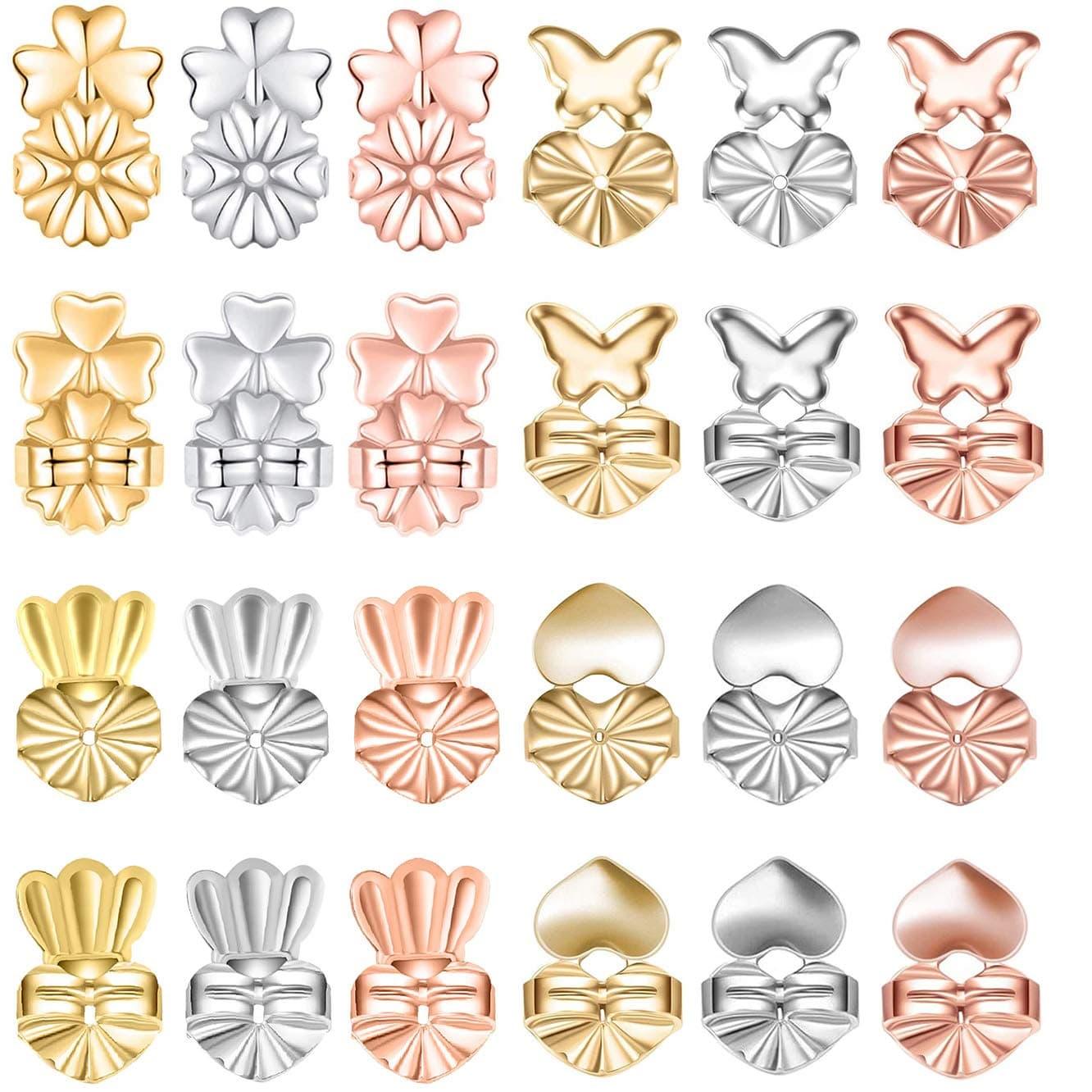 Flymind Earring Lifters, 12 Pairs Earring Backs Adjustable Hypoallergenic Secure Earring Lifts Safety Drooping for Ear Lobe Lifter