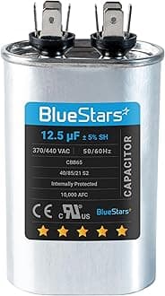 [UL Certified] BlueStars 12.5 uF MFD ±5% 370 VAC or 440 VAC CBB65 Oval Run Start Capacitor - Replacement Part - Fit Condenser Straight Cool or Heat Pump Air Conditioner - Replaces 97F9003, Z97F9003
