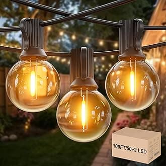 100FT Garden Bulb Lights 50+2 G40 Bulbs, IP45 Waterproof Outdoor Festoon Lights, Warm White String Lights with 1000FT Connectable Extension for Patio, Party, Wedding